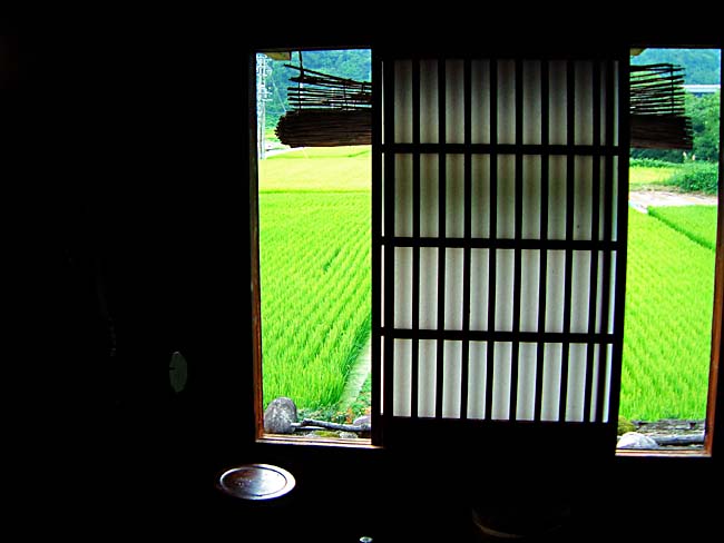 　障子越しに外を眺めると、このような田園が広がっていました。　